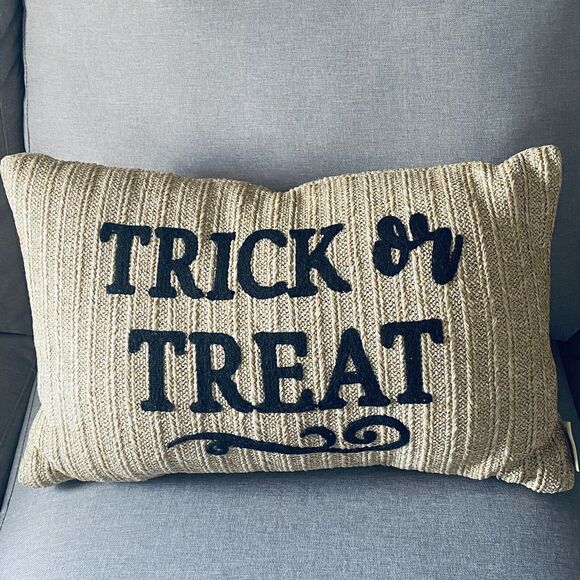 Mary & Edgar Rectangular Halloween Trick or Treat Tan & Black Pillow - Picture 1 of 3